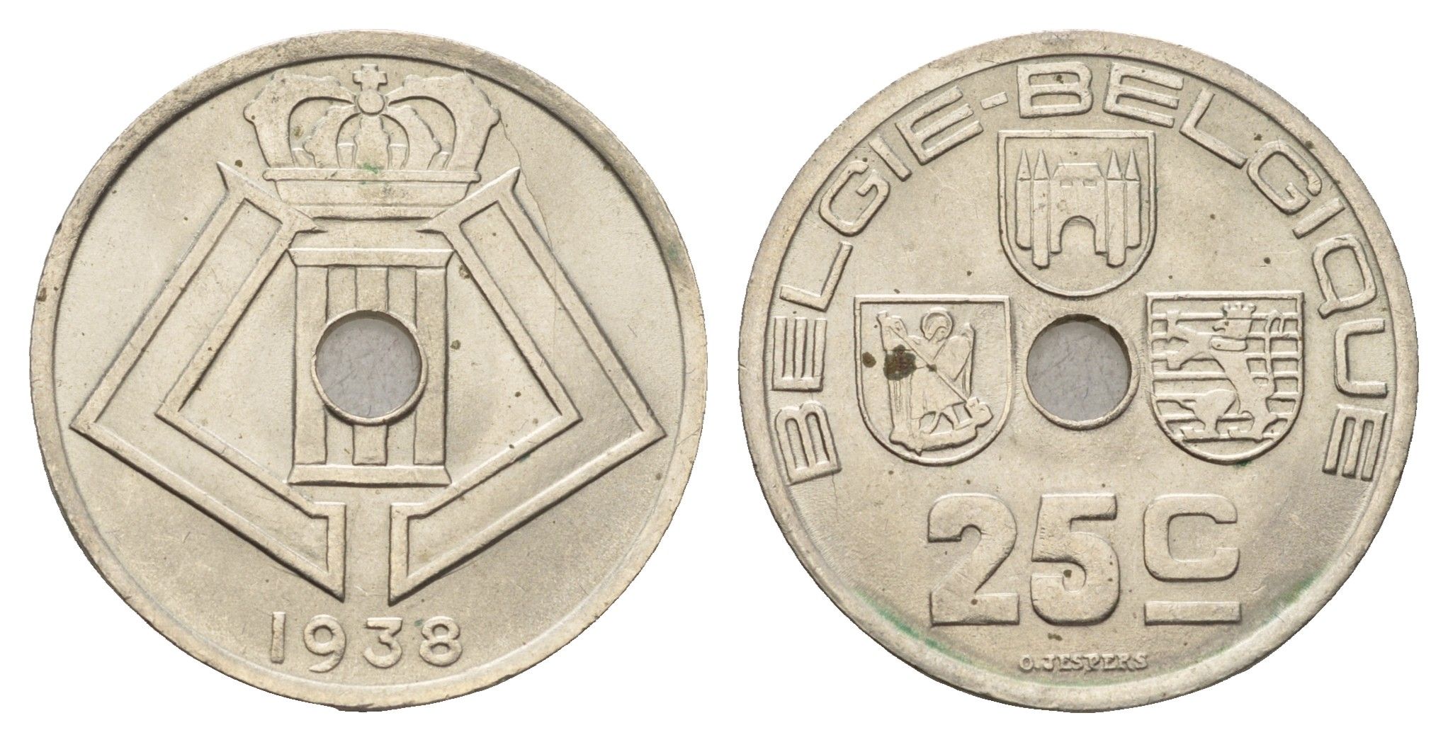 Бельгия 25 сантимов 1938 Belgie - Belgique, Леопольд III (1934-1947) KM 115 никель латунь aUNC 86-715