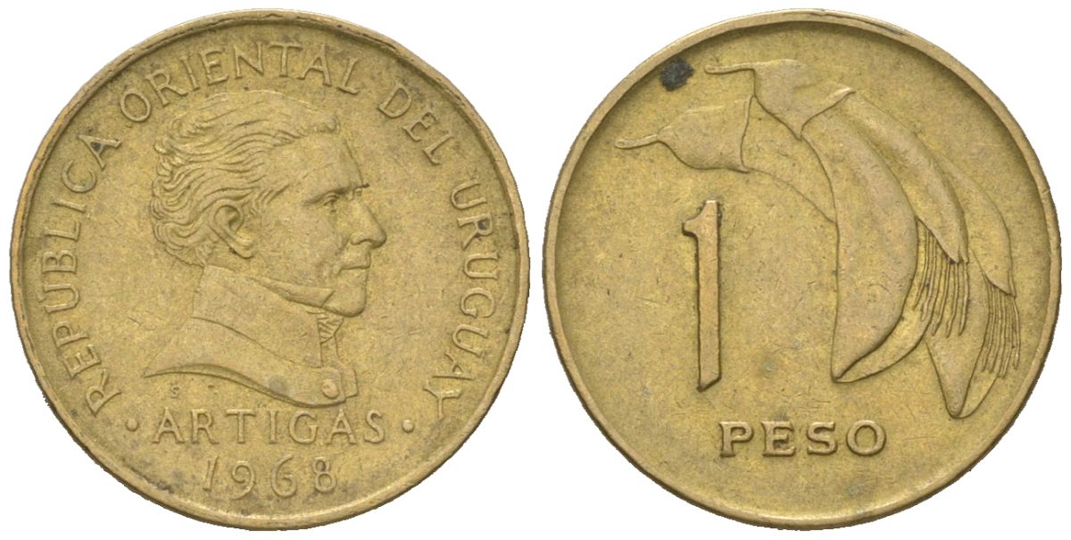 Уругвай 1 песо 1968 KM 49 никель латунь 4585-1259