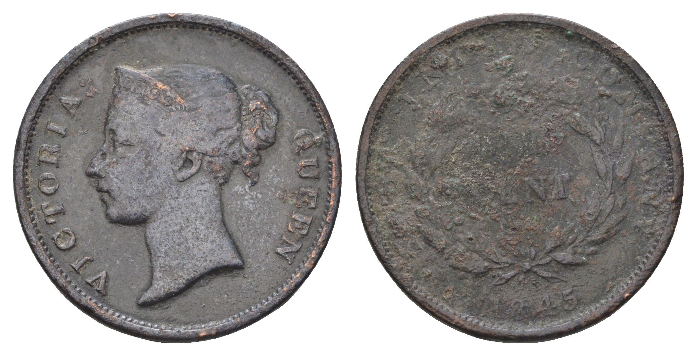 Стрейтс-Сетлментс (Стрейтс Сетлментс) 1 цент 1845 Виктория (1837-1901), год-тип KM 3 медь 4662-436