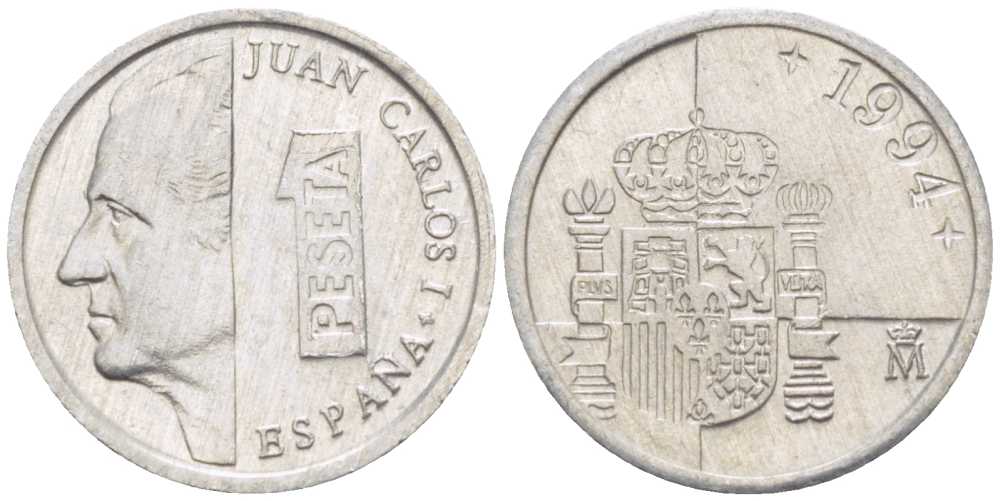 ИСПАНИЯ 1 ПЕСЕТА 1994 ХУАН КАРЛОС I (1975-) KM 832 алюминий 214-116