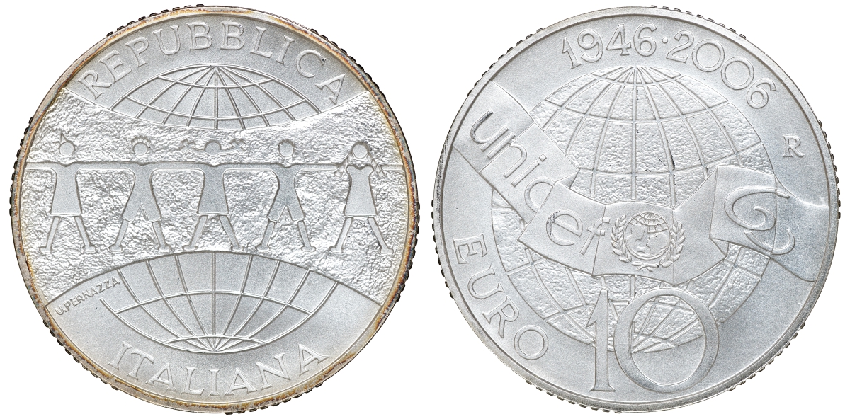 Италия 10 евро 2006 60 лет со дня образования UNICEF KM 286 серебро UNC 6-5-1-33