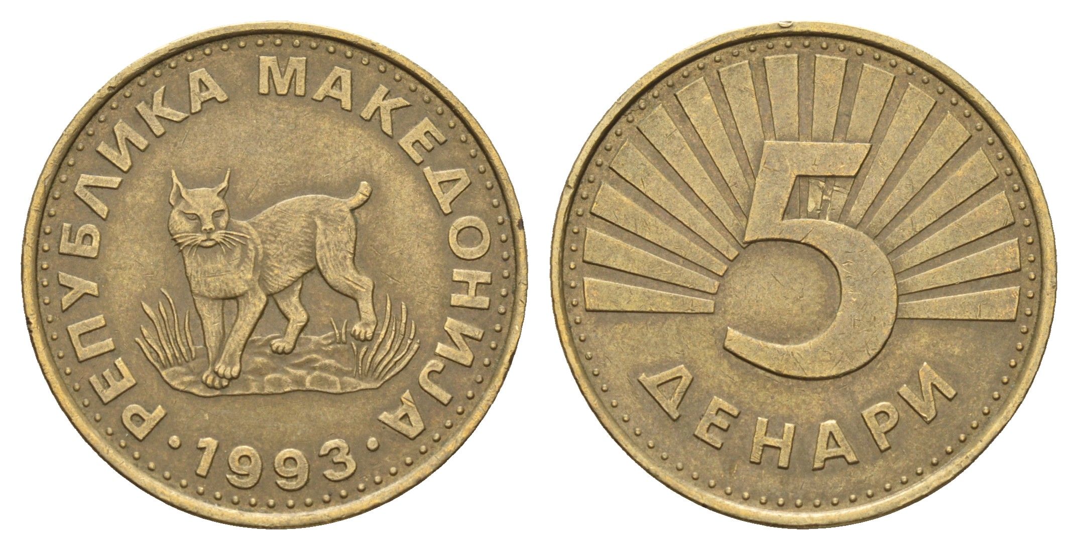Македония 5 денаров 1993 KM 4 латунь 4699-216
