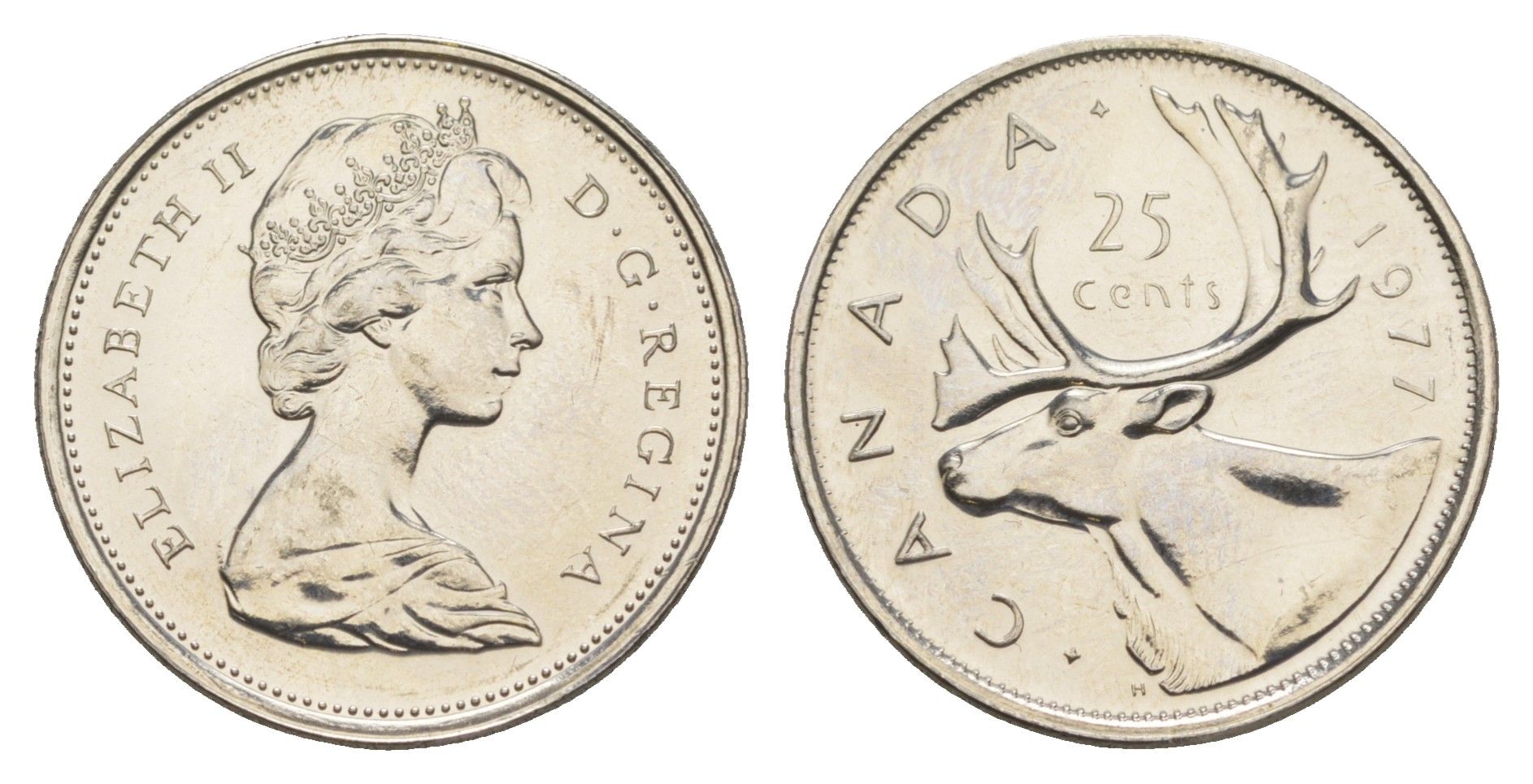 Канада 25 центов 1977 Елизавета II (1952-2022), олень KM 62b никель PROOF-LIKE (BU) 4631-925