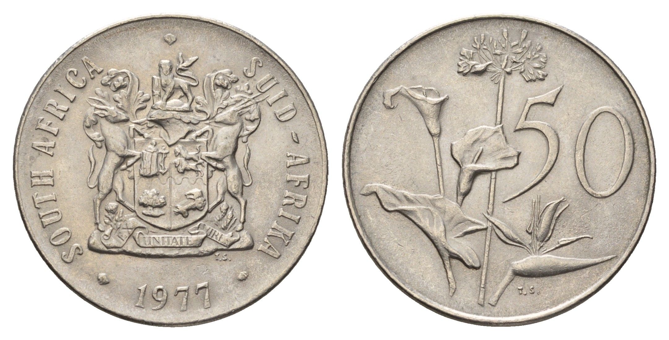 ЮАР 50 центов 1977 Зантедеския Эллиота (калла), герб KM 87 никель 4693-831