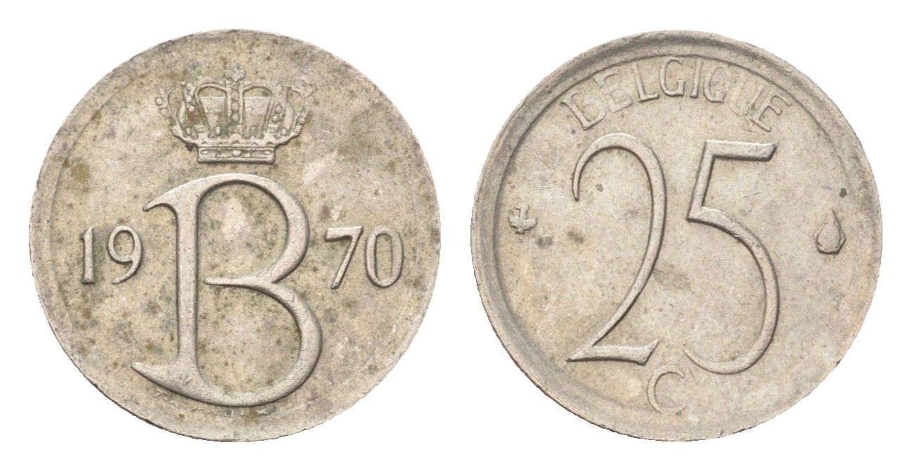 Бельгия 25 сантимов 1970 Belgique, Бодуэн I (1951-1993) KM 153 медно-никель 4705-333