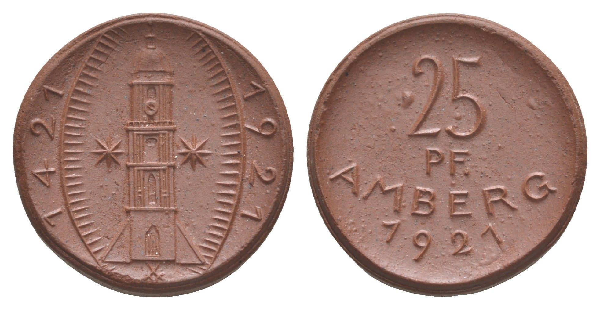 Амберг 25 пфеннигов 1921 Men05 474.2, Men18 649.2, Scheuch 99a фарфор 1094-9-63