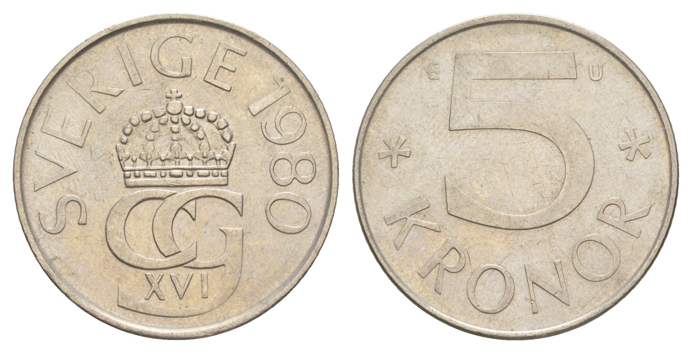 Швеция 5 крон 1980 KM 853 медно-никель UNC 4153-1253