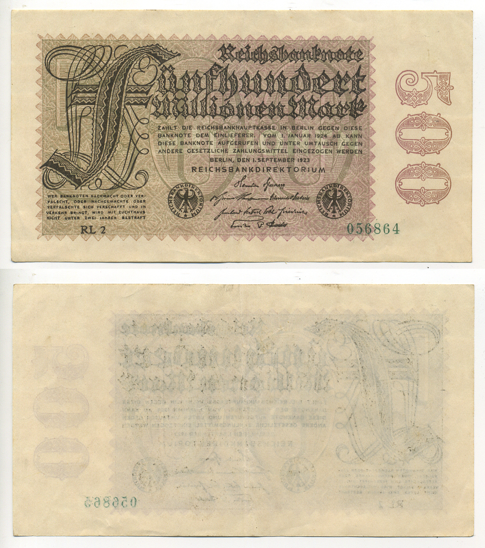 ГЕРМАНИЯ 500000000 МАРОК 1923 Pick 110d бумага 7183-3-3