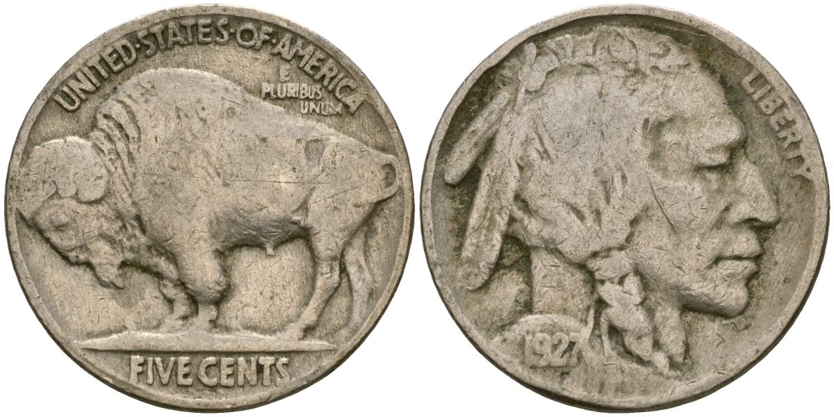 США 5 центов 1927 индеец, бизон KM 134 медно-никель 4135-436