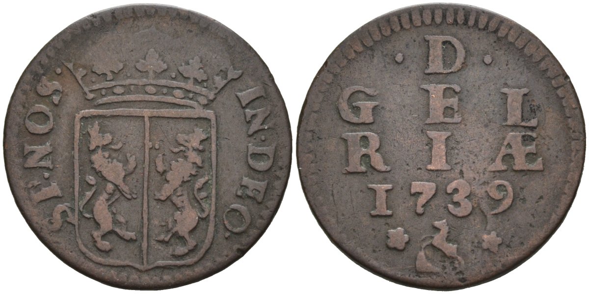 Гельдерланд (Gelderland), Нидерланды 1 дуит 1739 KM 83 медь 4525-923