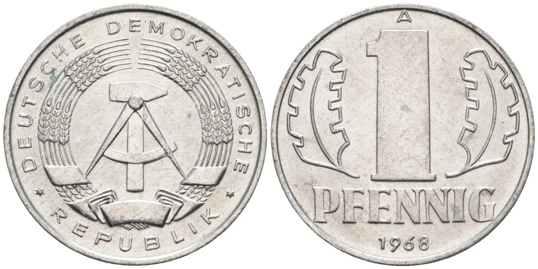 ГДР 1 пфенниг 1968 А KM 8.1 алюминий aUNC 4564-1018