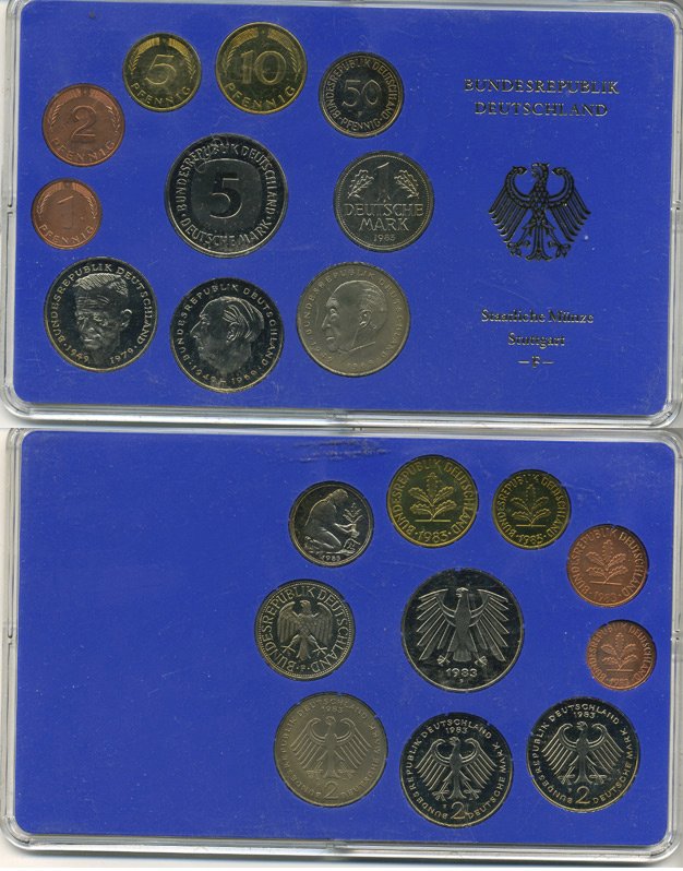 ФРГ государственный набор из 10 монет 1983 F    PROOF  3-5-3-10