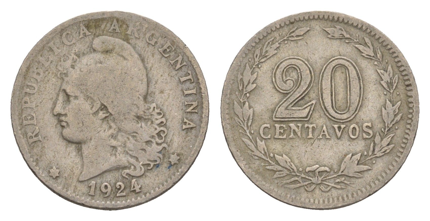 Аргентина 20 сентаво 1924 KM 36 медно-никель 4655-1022