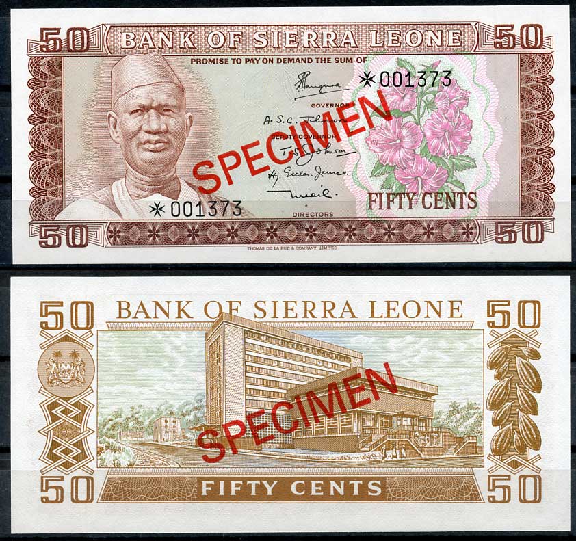 Сьерра-Леоне 50 центов, 1, 2, и 5 емалангени 1978 образец, Specimen, № 001373 Pick 4 s, 5 s, 6 s, 7 s  бумага  UNC (пресс) 451-24-1