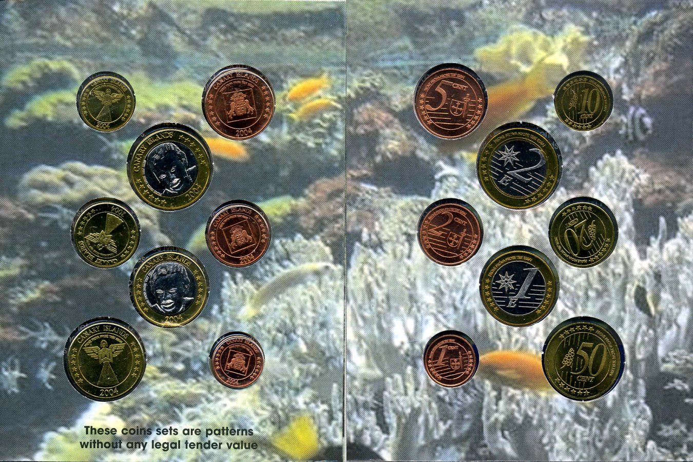 Канарские острова набор из 8 монет 2004 1 евроцент-2 евро, европробники, в оригинальном буклете UNC 00-00