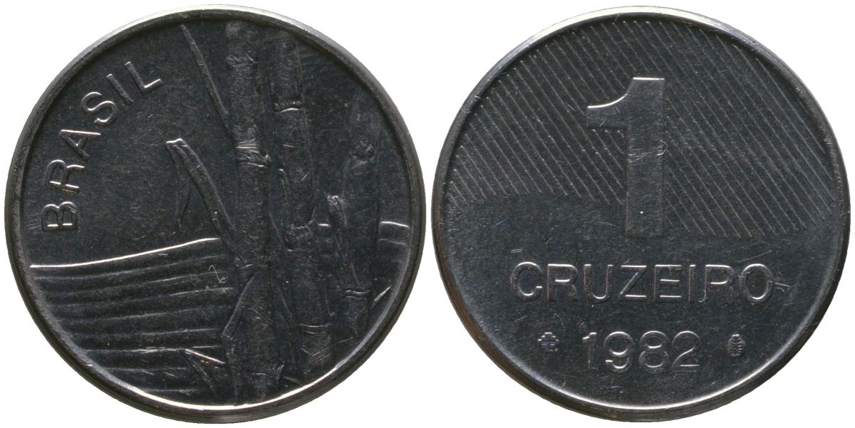 Бразилия 1 крузейро 1982 KM 590, Schon 99 нержавеющая сталь aUNC 4567-1015