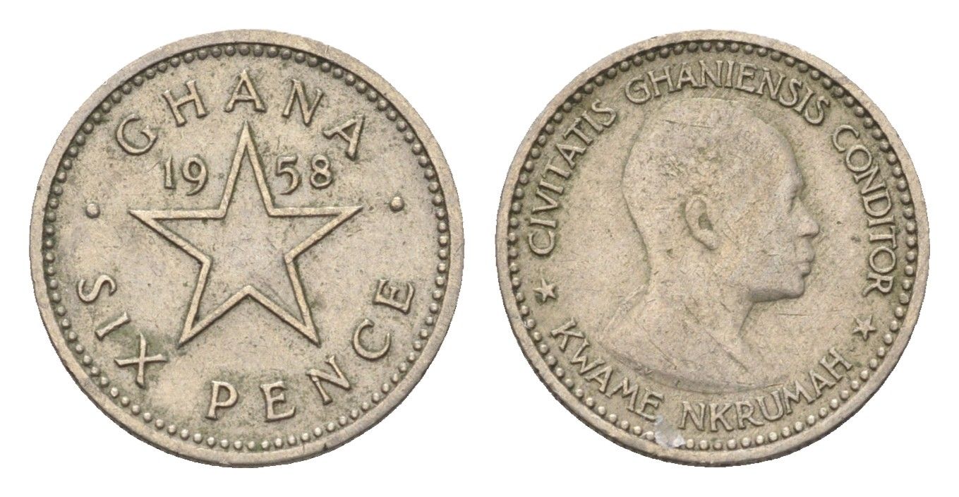 Гана 6 пенсов 1958 год-тип KM 4 медно-никель 4668-612