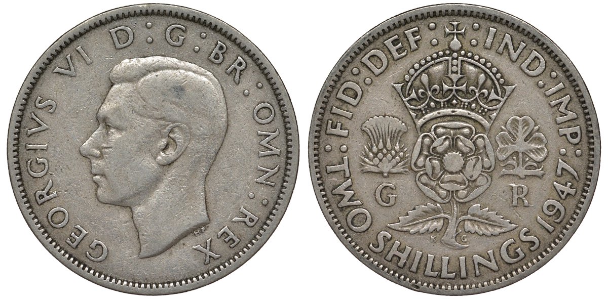 Великобритания 2 шиллинга (флорин) 1947 Георг VI (1936-1952) KM 865, Spink 4102 медно-никель 4123-912