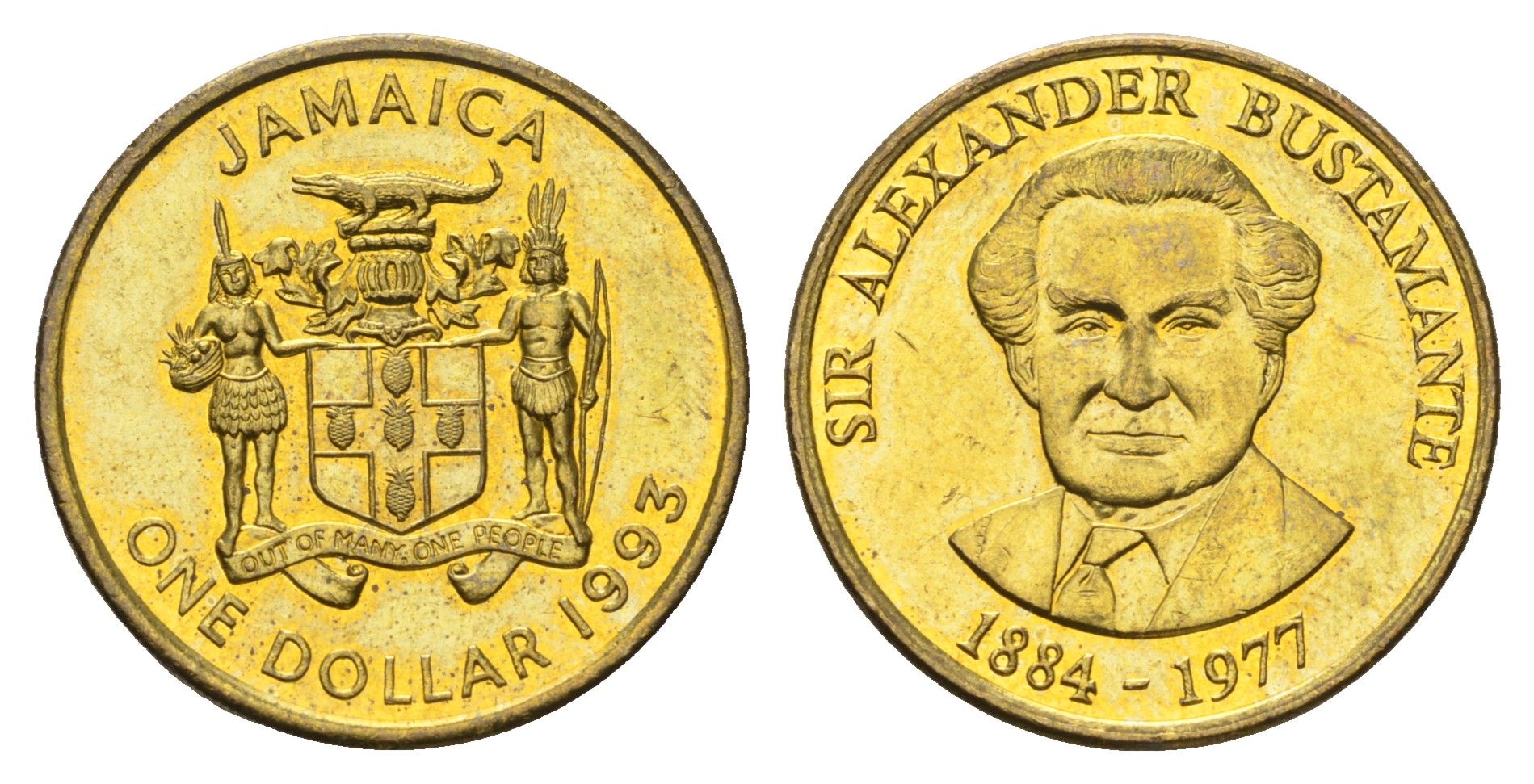Ямайка 1 доллар 1993 KM 145a сталь плакированная латунью UNC 4663-942