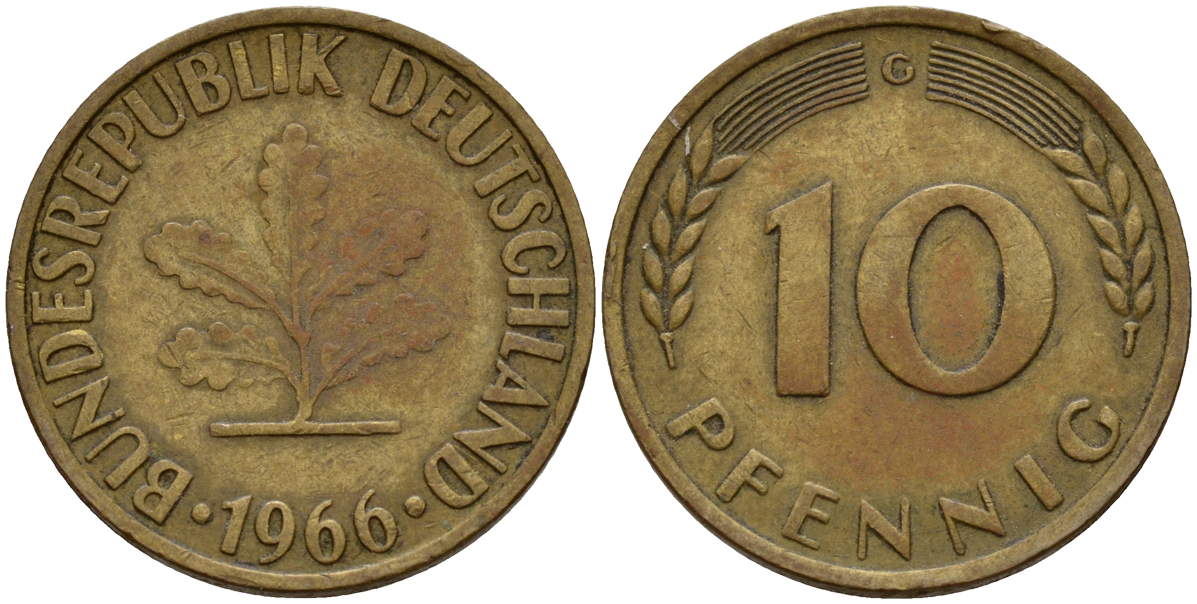 ФРГ 10 пфеннигов 1966 G J. 383, KM 108 сталь плакированная латунью    4603-326