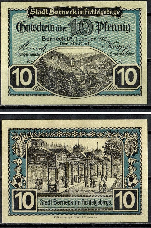 Бернек-им-Фихтельгебирге (Бавария) 10 пфеннигов 1921 Mehl Grabowski B34.9a бумага UNC (пресс) 7556-49-3-2