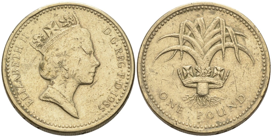 Великобритания 1 фунт 1985 Елизавета II (1952-2022) KM 941, Spink 4331 никель латунь 88-123