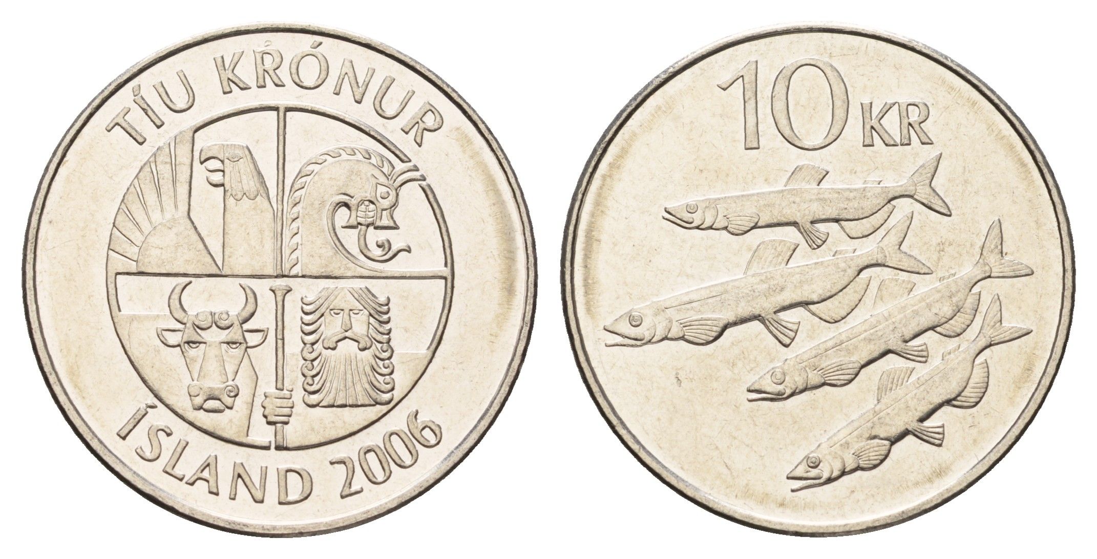 Исландия 10 крон 2006 рыбы KM 29.1a сталь плакированная никелем UNC 4691-256