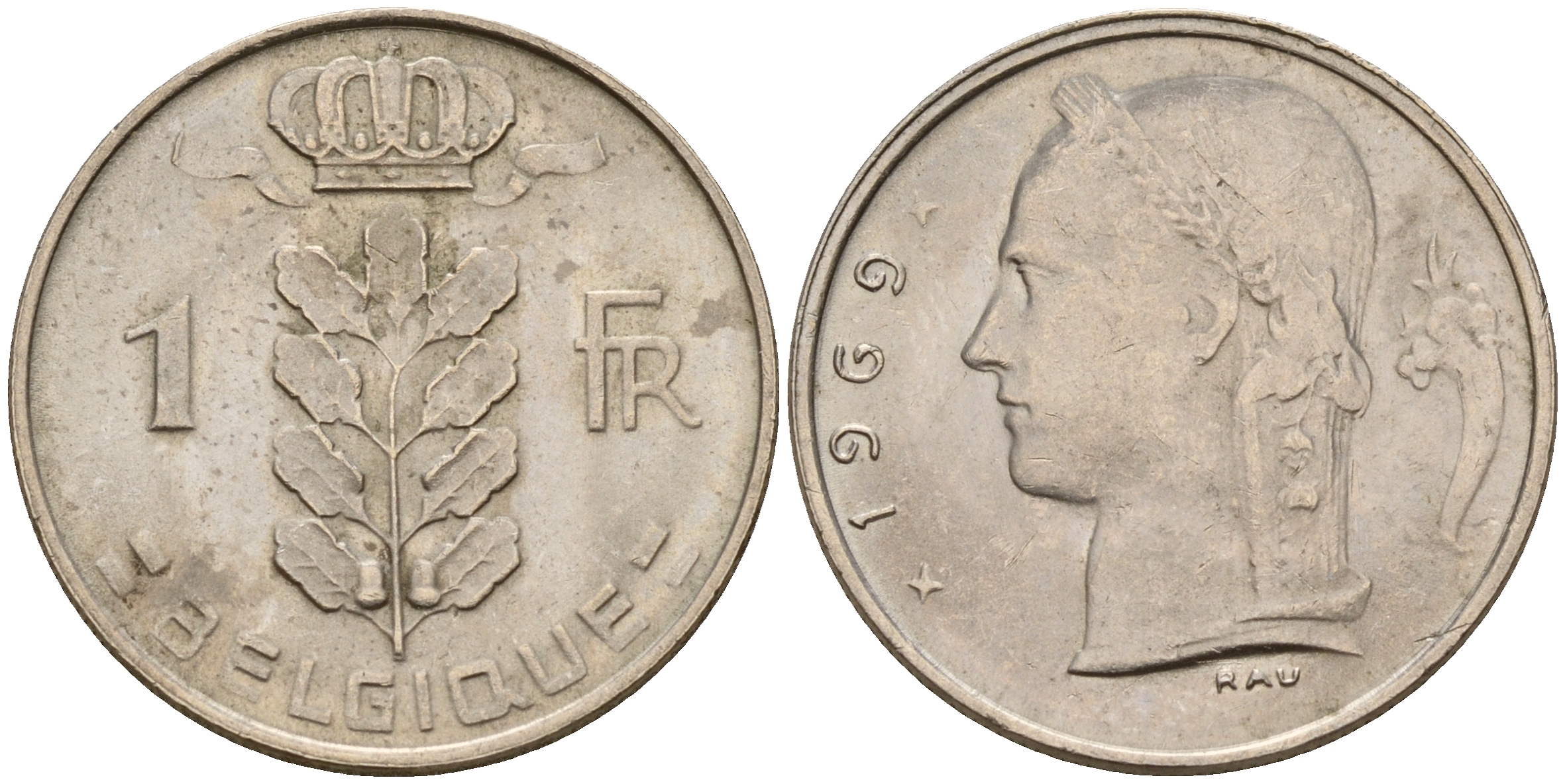 Бельгия 1 франк 1969 Belgique KM 142.1 медно-никель  UNC  4161-1245