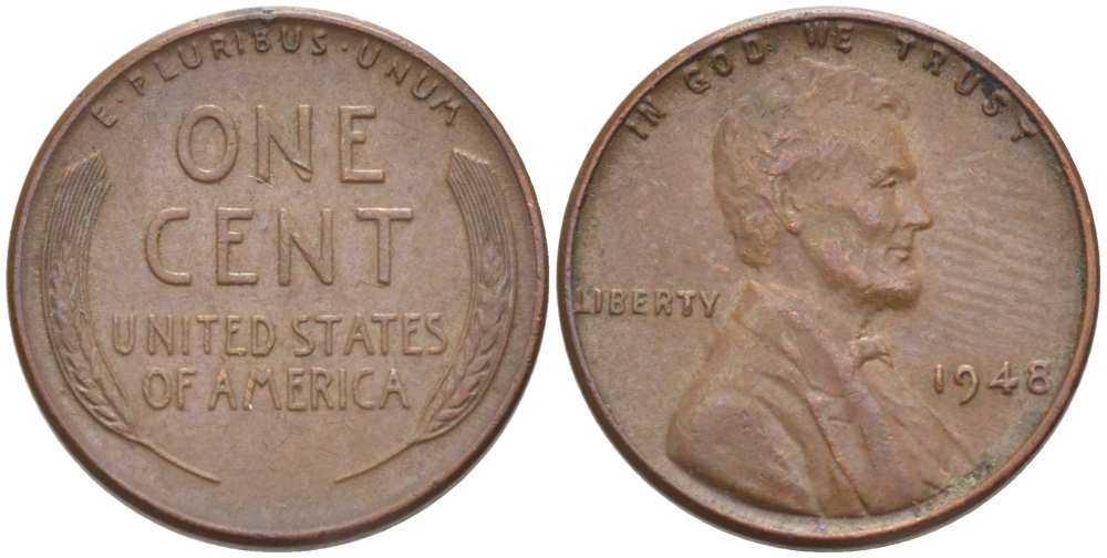 США 1 ЦЕНТ 1948 ЛИНКОЛЬН KM А132 медь цинк 218-525