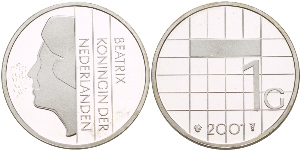 Нидерланды 1 гульден 2001 Беатрикс (1980-2013) KM 205a серебро 02-117-45