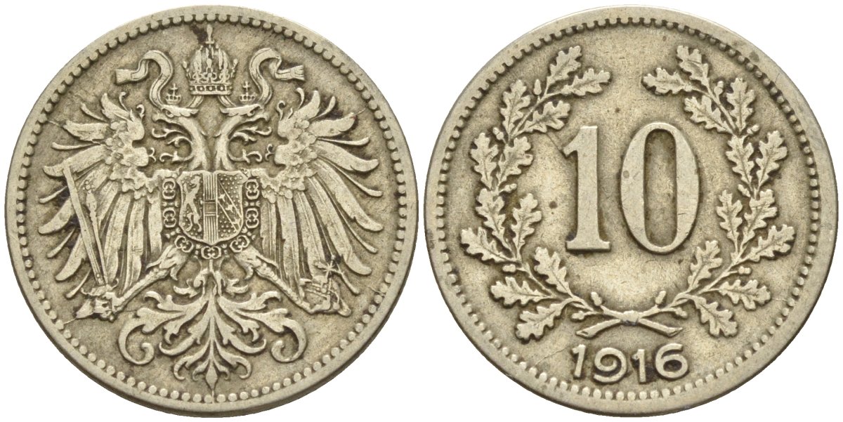 Австрия 10 геллеров 1916 Франц Иосиф (1848-1916) KM 2822 медь никель цинк 4151-1238