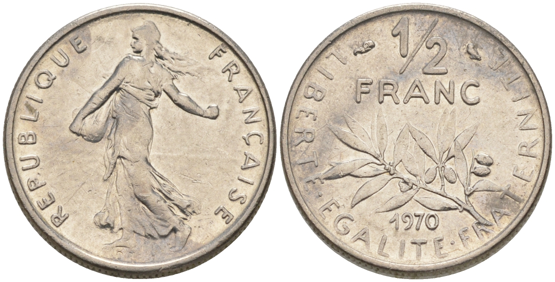 ФРАНЦИЯ 1/2 ФРАНКА 1970 KM 931.1 никель 187-119