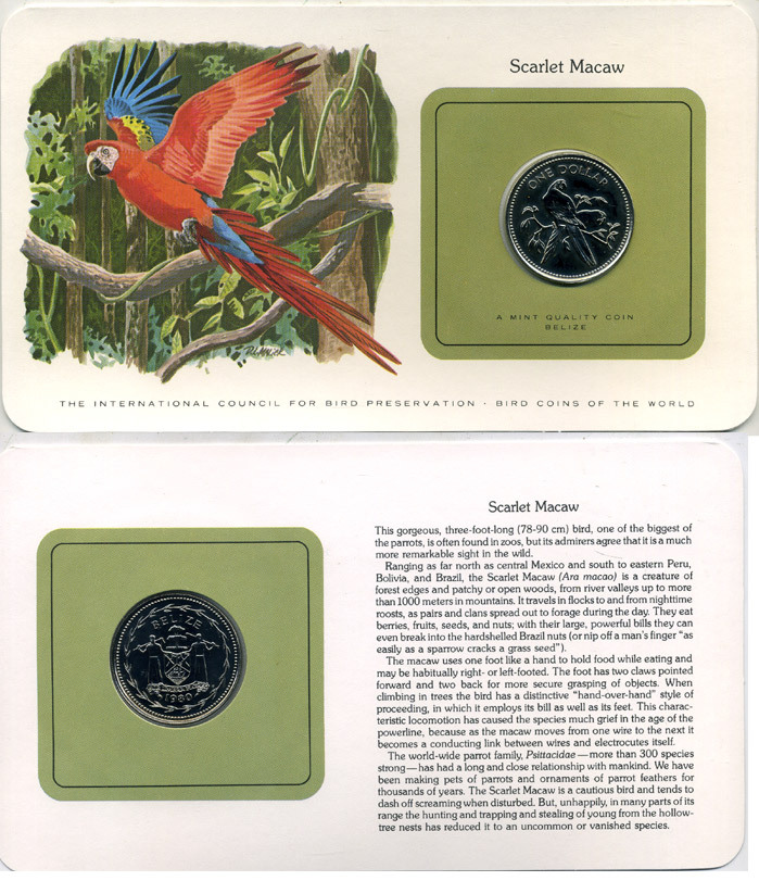 БЕЛИЗ 1 ДОЛЛАР 1980 СЕРИЯ МОНЕТЫ МИРА С ИЗОБРАЖЕНИЕМ ПТИЦ, В ОРИГИНАЛЬНОМ БУКЛЕТЕ С ОПИСАНИЕМ KM 43 медно-никель UNC 5121-15