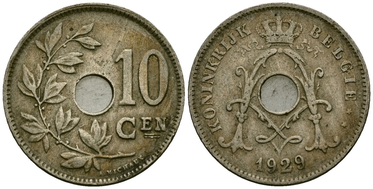 Бельгия 10 сантимов 1929 Belgie KM 86 медно-никель 4182-543