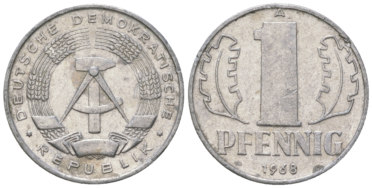 ГДР 1 пфенниг 1968 А КМ 8.1 алюминий 4615-1228