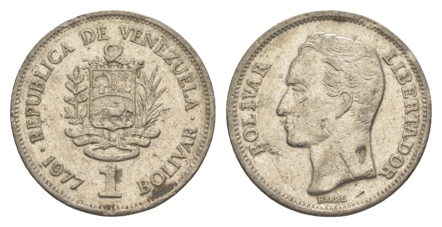 Венесуэла 1 боливар 1977 Симон Боливар Y 52 никель 4586-835