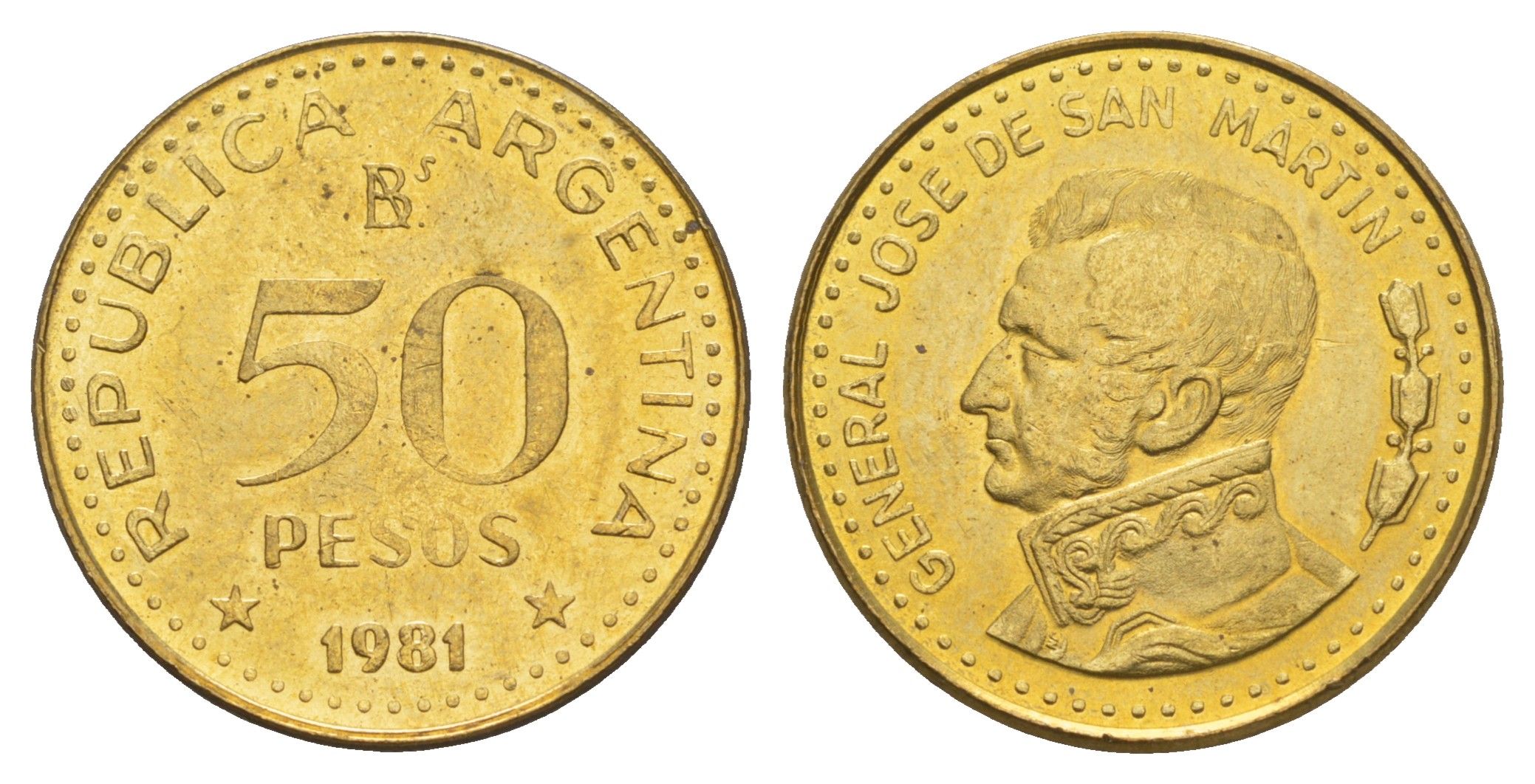 Аргентина 50 песо 1981 KM 83a сталь плакированная латунью UNC 4656-1144