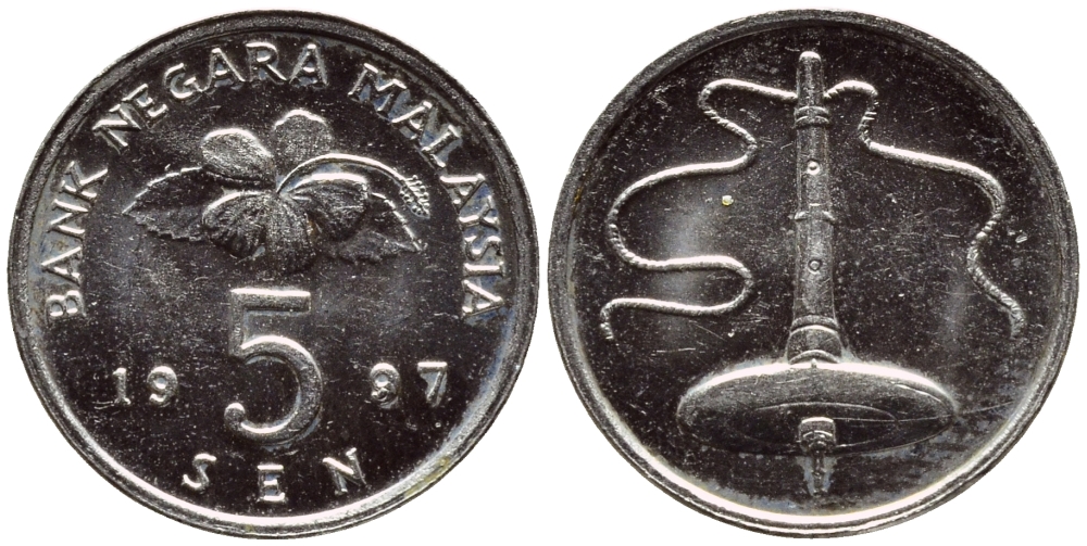 МАЛАЙЗИЯ 5 СЕН 1997 KM 50 медно-никель 4178-337