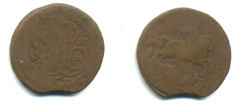 РОССИЯ 1 КОПЕЙКА 1760 медь 61-836