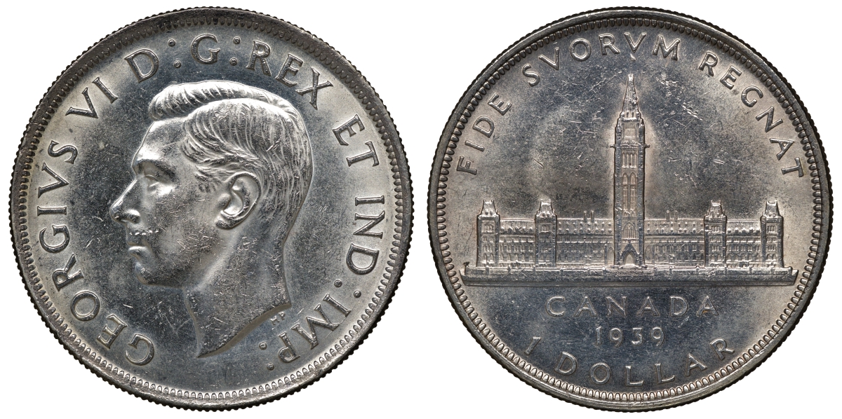 Канада 1 доллар 1939 Королевский визит в Оттаву, парламент, Георг VI (1936-1952) KM 38 серебро 4044-1345