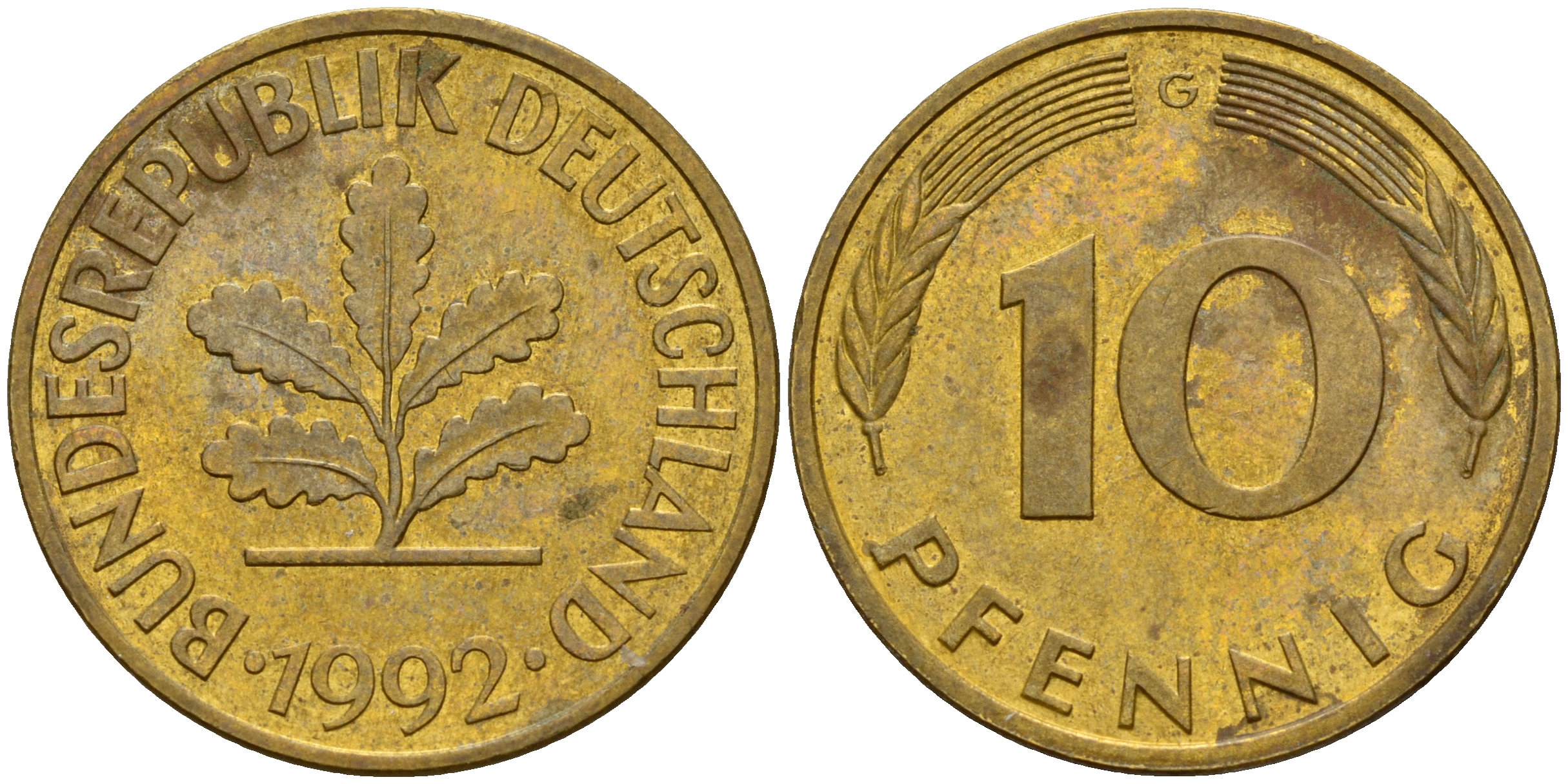 ФРГ 10 пфеннигов 1992 G J. 383, KM 108 сталь плакированная латунью    4603-643