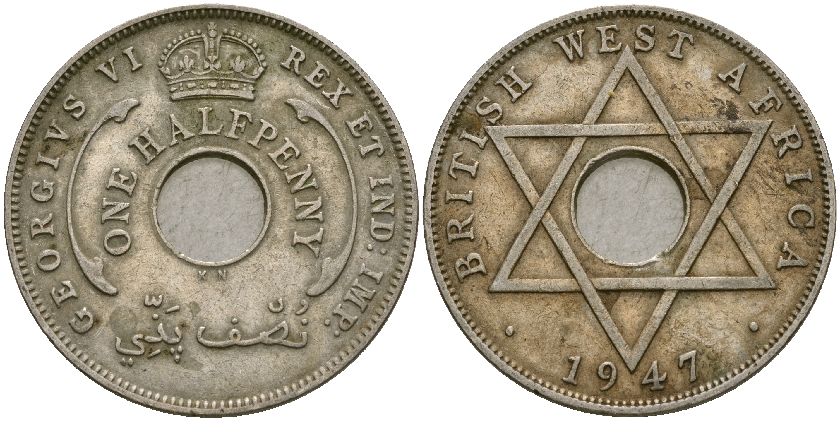Британская Западная Африка 1/2 пенни 1947 KN, Георг VI KM 18 медно-никель 25-1135