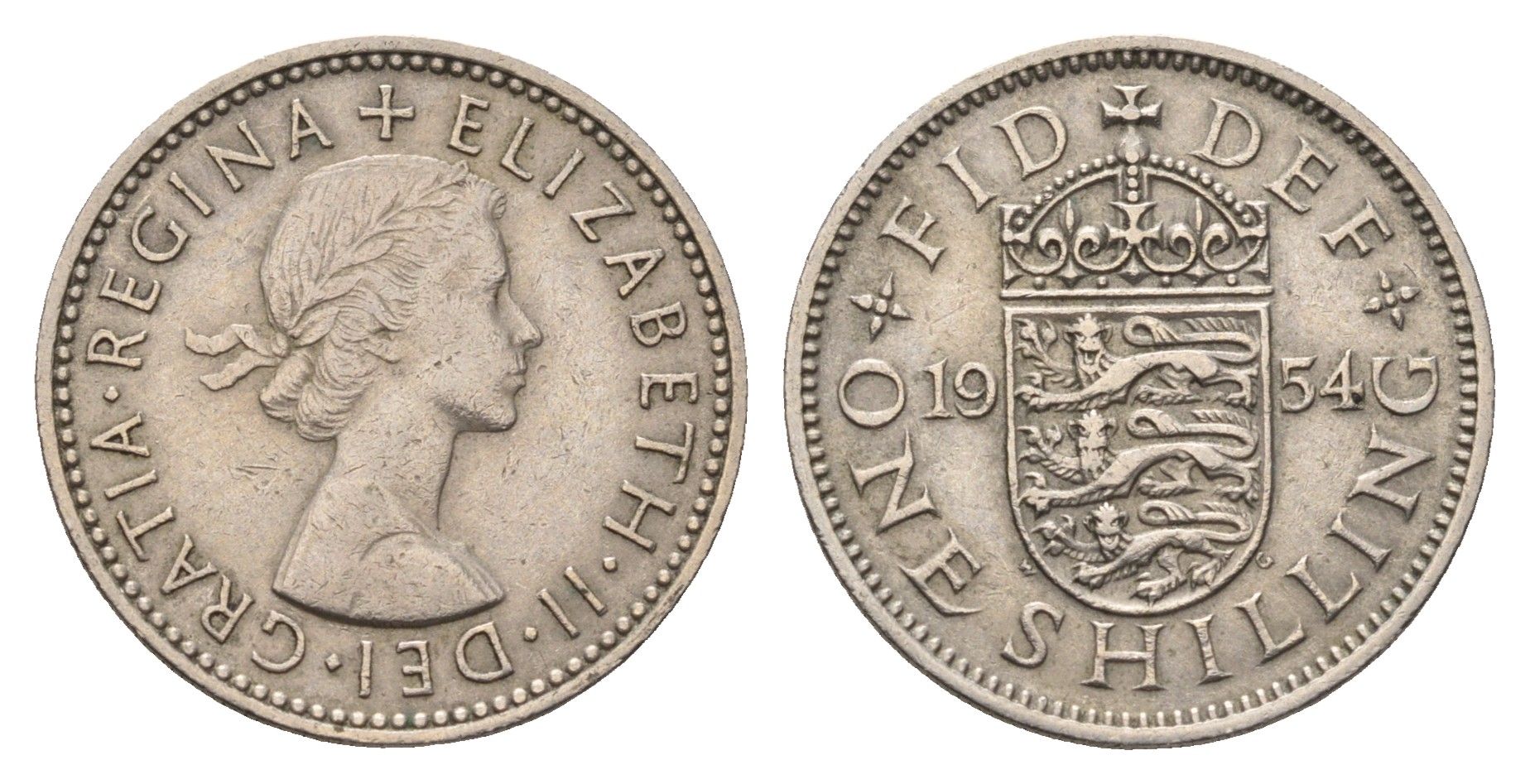 Великобритания 1 шиллинг 1954 Елизавета II (1952-2022), Английский герб KM 904, Spink 4147 медно-никель 4695-744