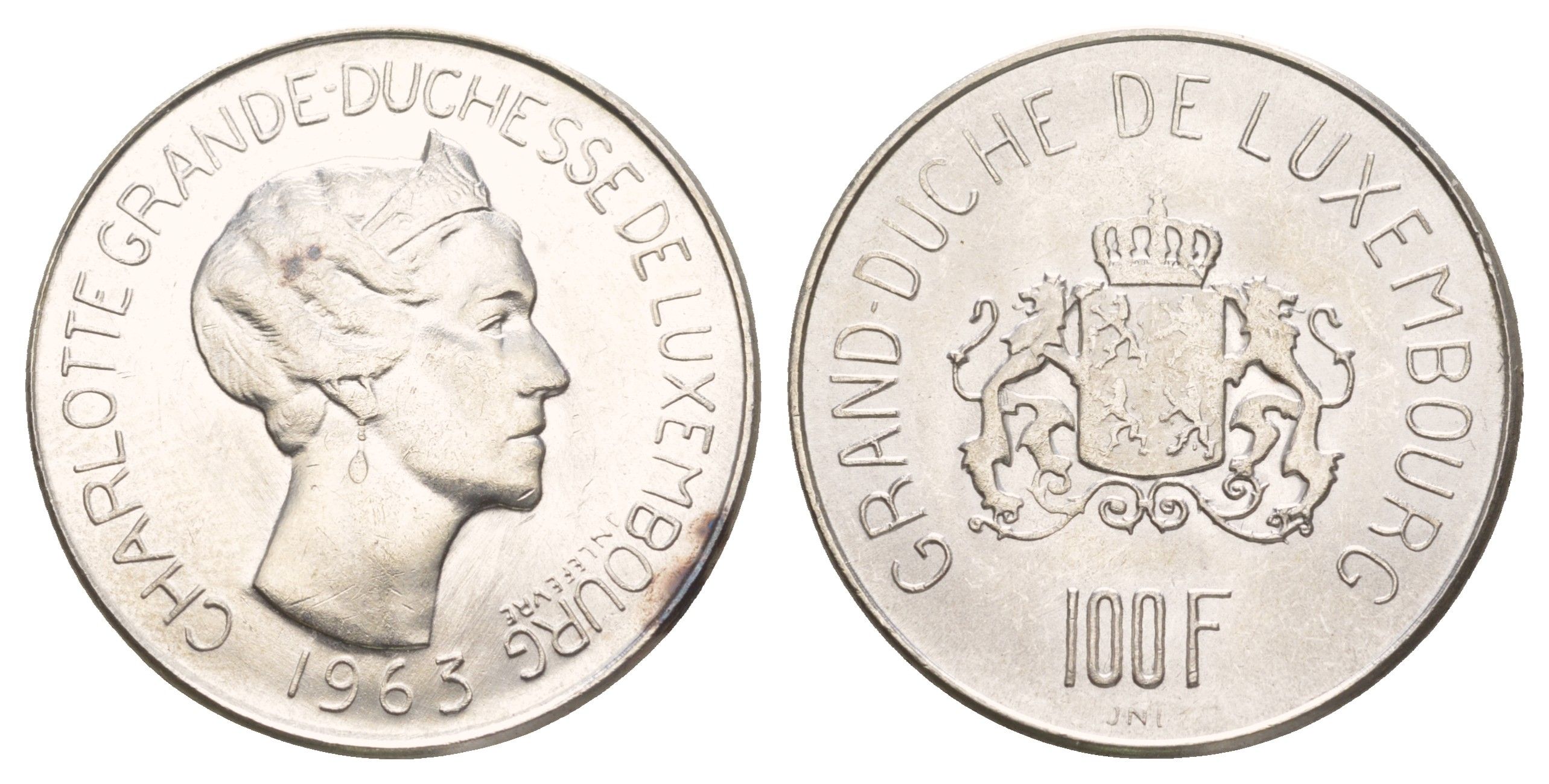 Люксембург 100 франков 1963 Шарлотта (1918-1964) KM 52 серебро UNC 413-2743