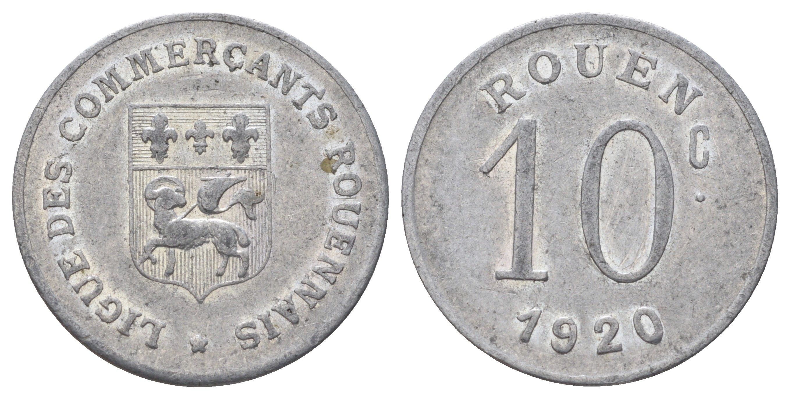 Франция, Руан 10 сантимов 1920 диаметр 23 мм, вес 1 гр Elie mon 15.2 алюминий 4126-953