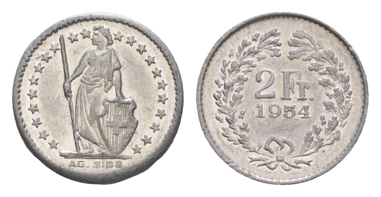 Швейцария игровой жетон в 2 франка 1954 диаметр 16 мм, вес 0,38 гр алюминий 4651-1167