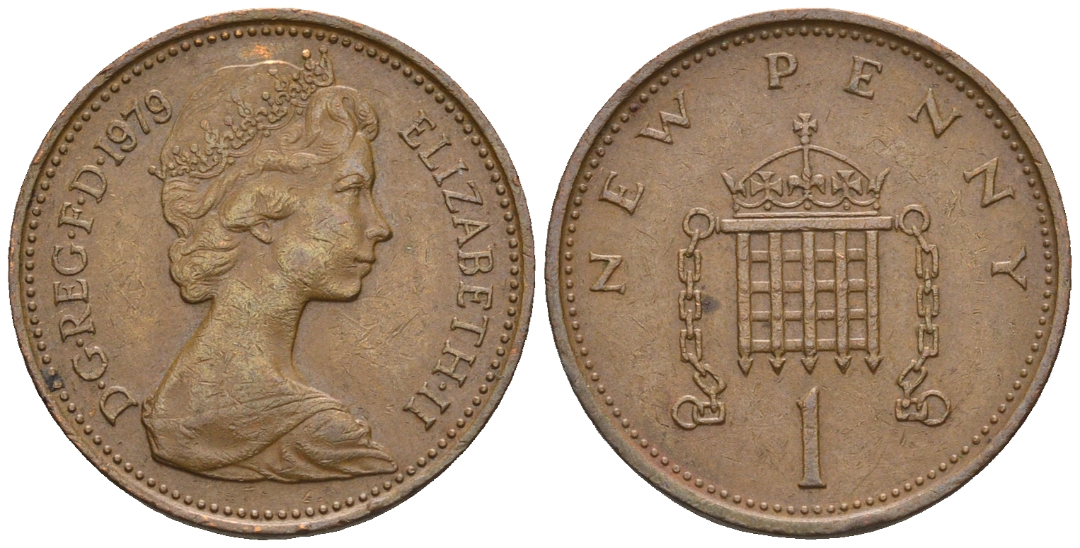 Великобритания 1 пенни 1979 Елизавета II (1952-2022) КМ 915, Spink B1 бронза 4609-513