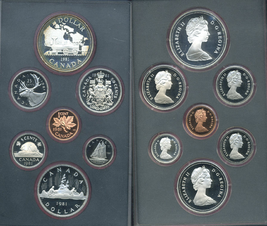 Канада набор из 7 монет 1981 Трансконтинентальная железная дорога, паровоз, оригинальная коробка и сертификат KM PS1 PROOF 06-081-52