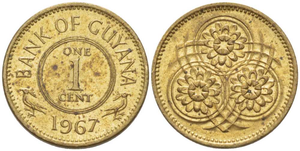 Гайана 1 цент 1967 Республика KM 31 никель латунь 105-733