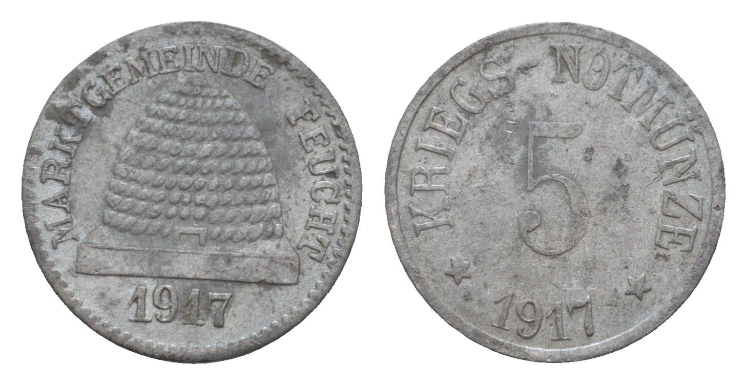 Фойхт 5 пфеннигов 1917 Funck 128.1, Men18 9130.1 цинк 5010-542